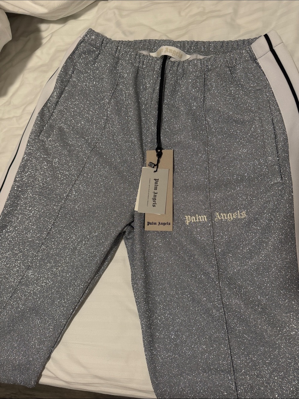 Palm Angels Silver Glitter Track Pants NWT